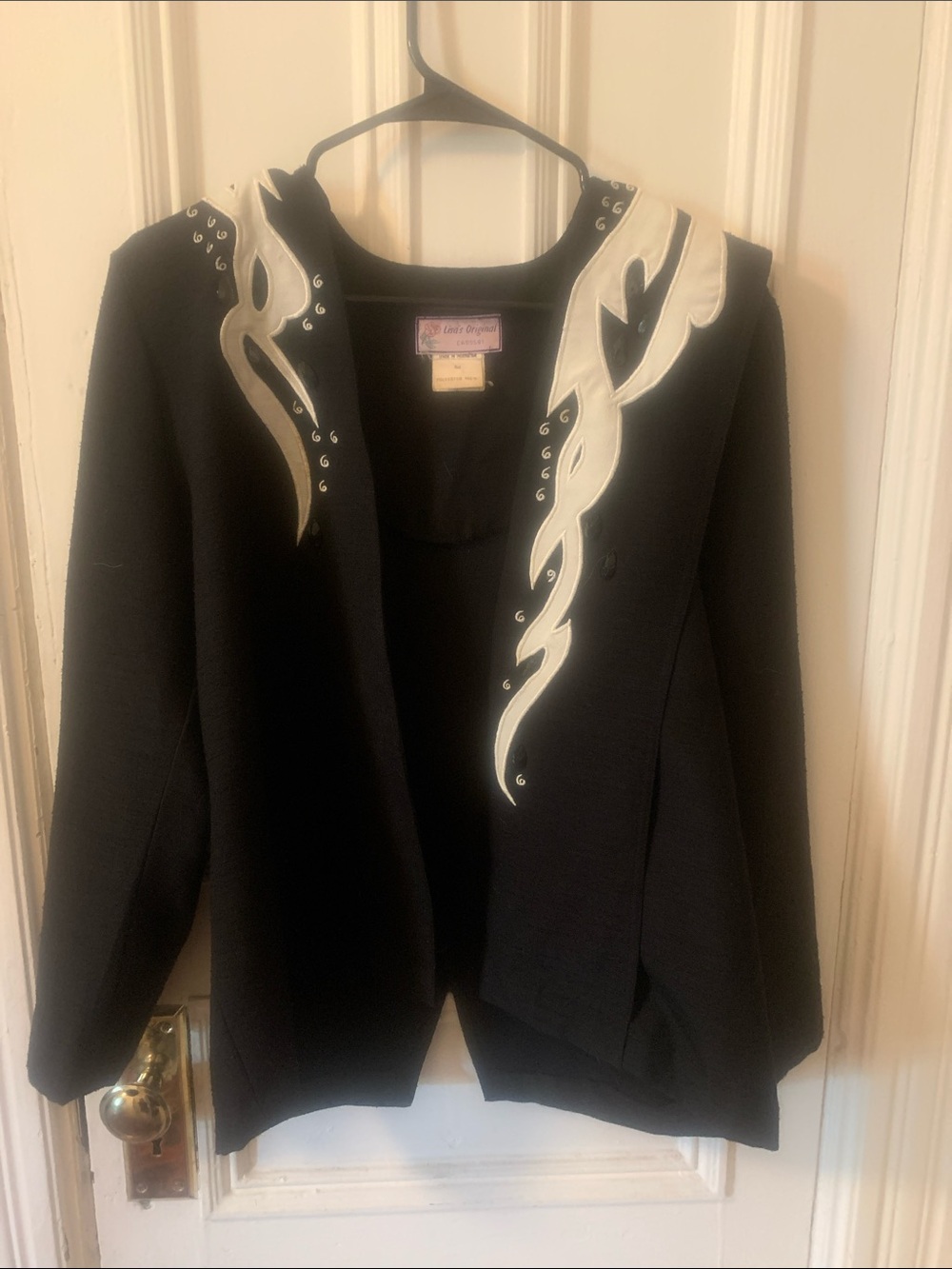 Embellished Black Blazer with White Appliqué